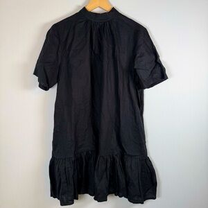 Aere 100% Linen Lagenlook Peplum Ruffle Tiered Short Sleeve‎ Mini Dress Black 8